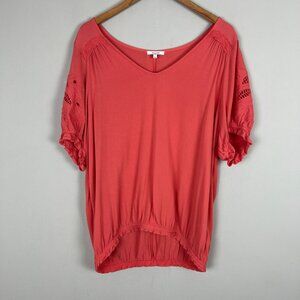 Maurices Top Womens 0X Orange Salmon Embroidered Lace Short Sleeve Boho Feminine